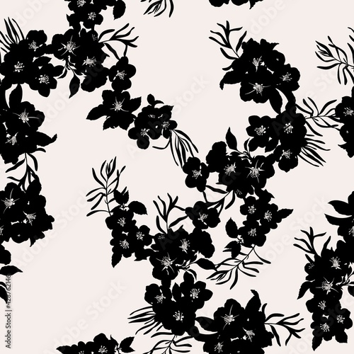 Cut out flowers on a beige background. Seamless out-of-door pattern for fabric