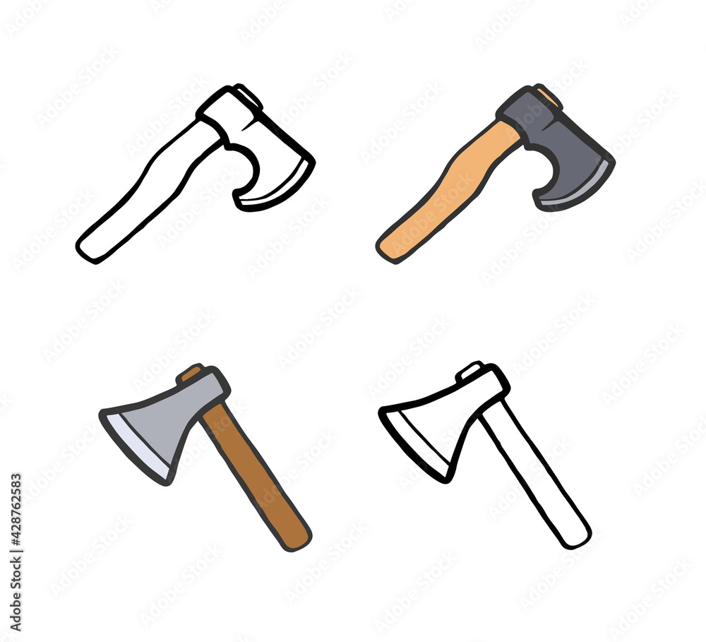 axe vector cartoon style set icon isolated on white background illustrations color and outline axe vector cartoon style set icon isolated on white background illustrations color and outline