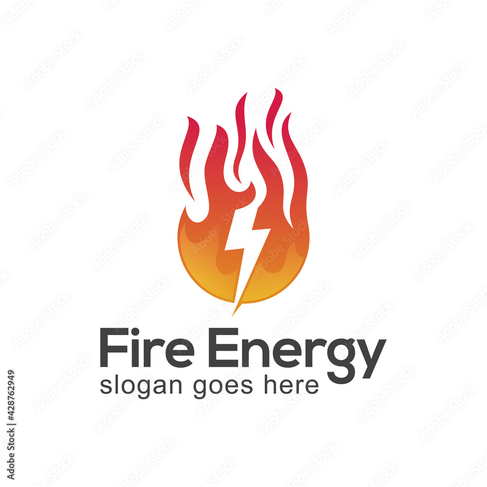 fire energy logo with thunderbolt symbol icon design. Abstract solar energy and renewable