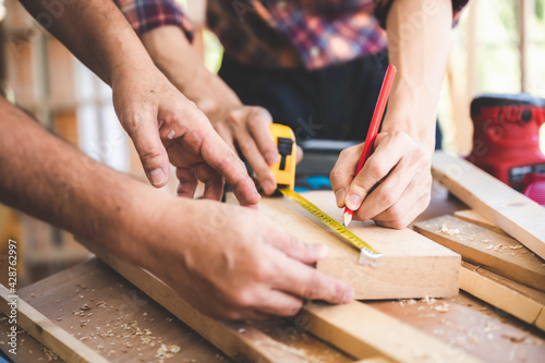 Slika na platnu professional carpenters woodworking team work together creatively, creative carp