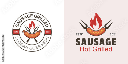 vintage retro barbecue Sausage hot grilled logo, bbq logo with two version