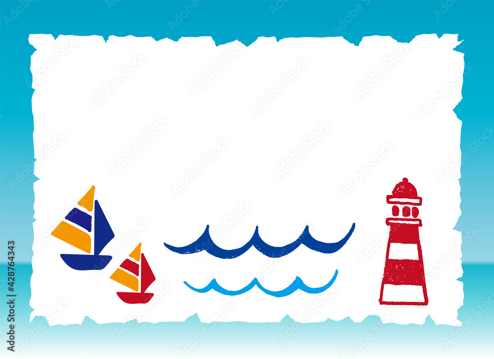 夏の海のイラストセット 灯台とヨットのカードのイラストセット Vector De Stock Adobe Stock