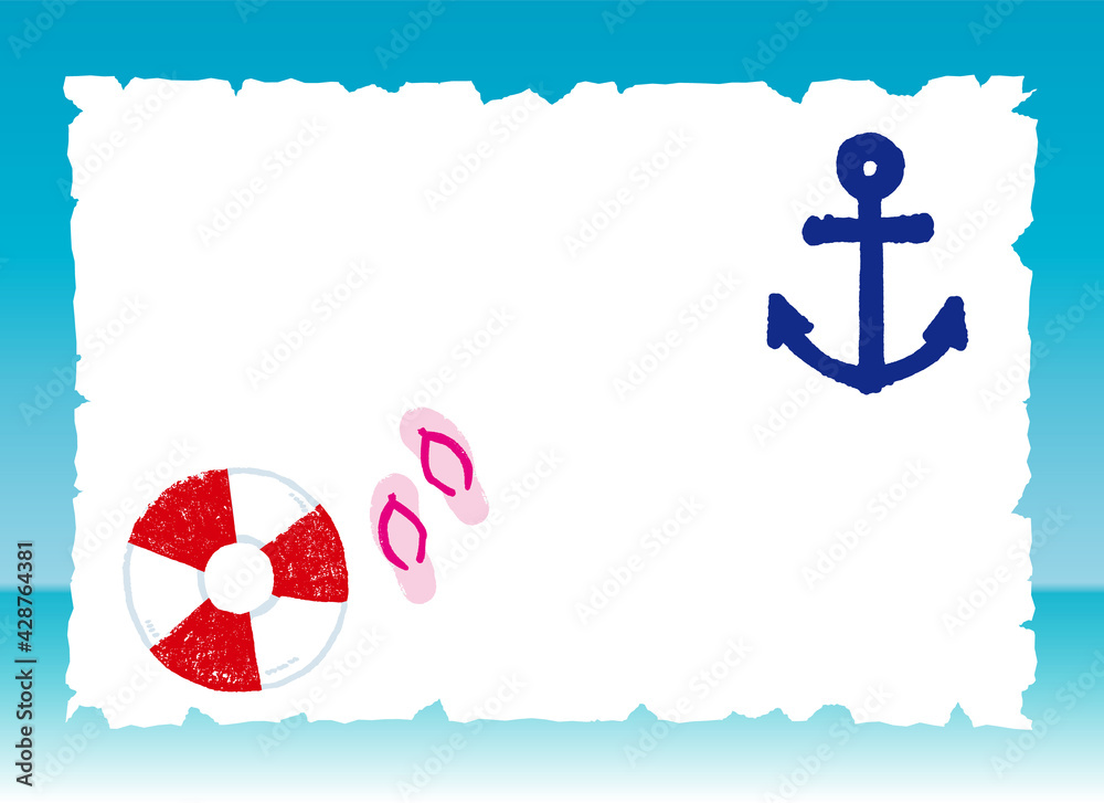 夏の海のイラストセット 浮き輪と錨のカードのイラストセット Vector De Stock Adobe Stock