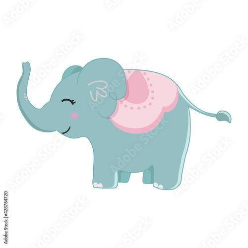 Blue elephant. Cute character. Colorful vector illustration. Cartoon style. Isolated on white background. Illustration for your design, books, stickers, cards, posters, clothes.