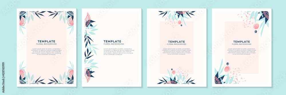 Obraz Social media stories and post creative Vector set. Background template with copy space for text and images design by abstract colored shapes, line arts , Tropical leaves warm color of the earth tone