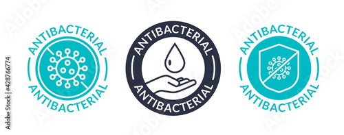 Antibacterial soap logo antiseptic bacteria clean medical symbol. Anti bacteria vector label design