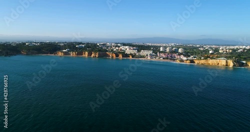 Aerial revealing view of the Vau Beach (Praia do Vau) in Portimão, Algarve, Portugal
