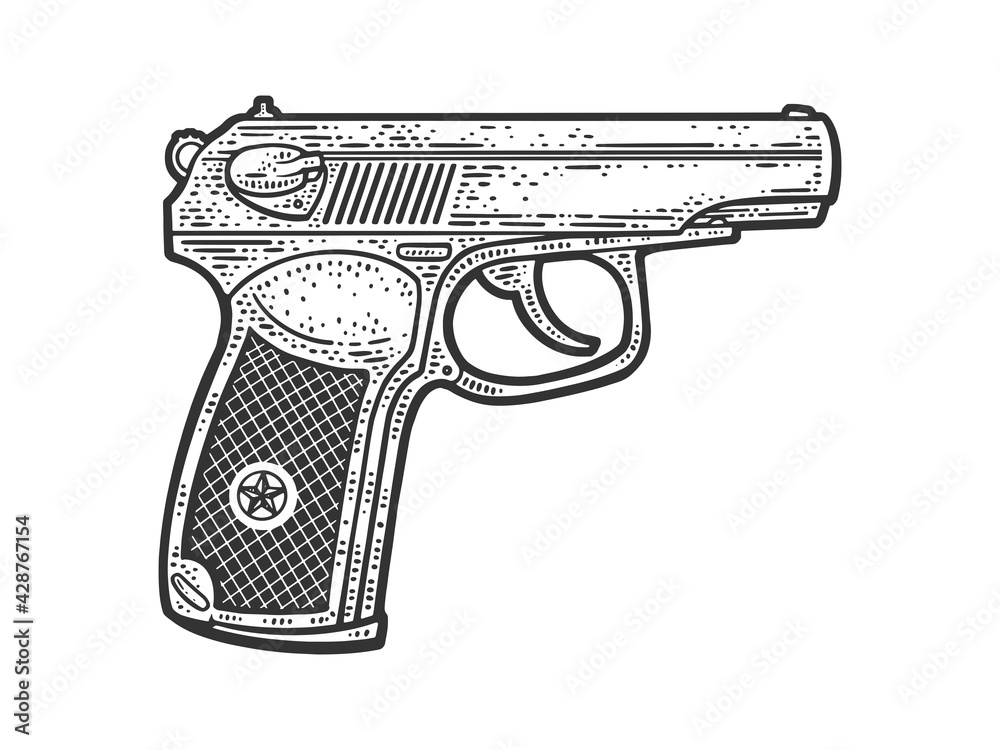 Makarov pistol sketch raster illustration