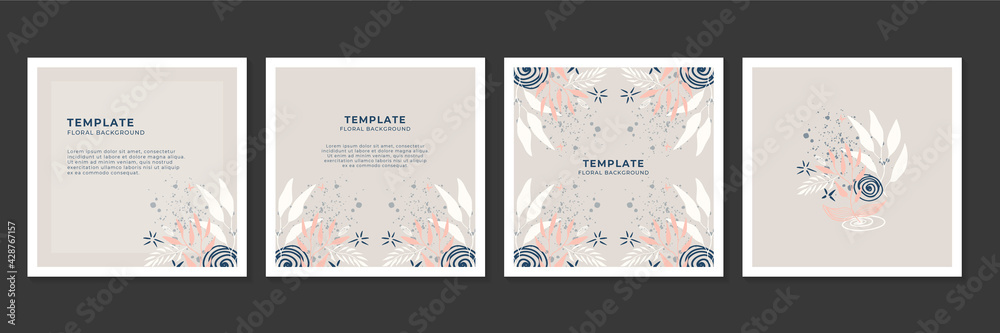 Social media stories and post creative Vector set. Background template with copy space for text and images design by abstract colored shapes, line arts , Tropical leaves warm color of the earth tone