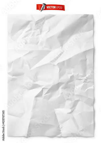 Texture de papier blanc froissé vectorielle sur fond blanc