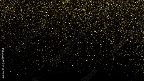 Gold glitter texture on black background. Golden sparkle confetti vector shine luxury gold glitter