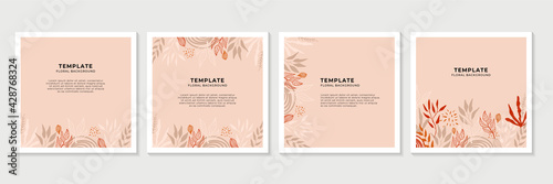 Social media stories, posts, highlights templates. Abstract floral vector backgrounds with copy space for text