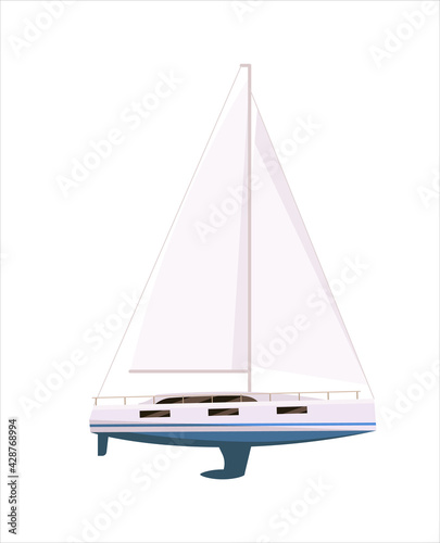 Sailboat or yacht ship with mast isolated on white