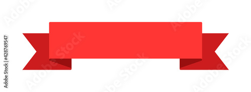 Curved red banner ribbon flat vector design on white