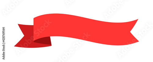 Curved wavy red banner ribbon vector design on white