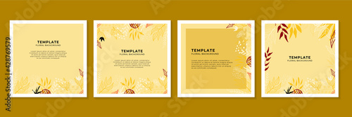 Social media stories and post creative Vector set. Background template with copy space for text and images design by abstract colored shapes, line arts , Tropical leaves gold color of the earth tone