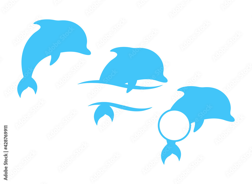 Vector silhouettes of dolphins jumping in the ocean Isolated on background