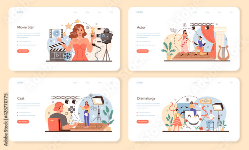 Actor and actress web banner or landing page set. Theatrical performer