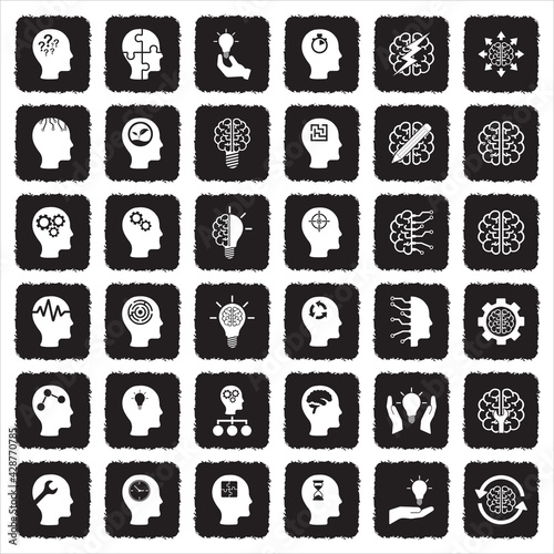 Mindset Icons. Grunge Black Flat Design. Vector Illustration.