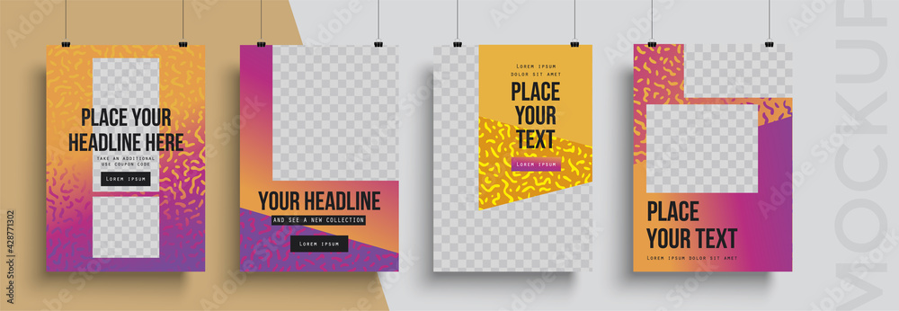 Naklejka premium Trendy background cover posters, banners, flyers, placards. Minimal banner design set for electro concert