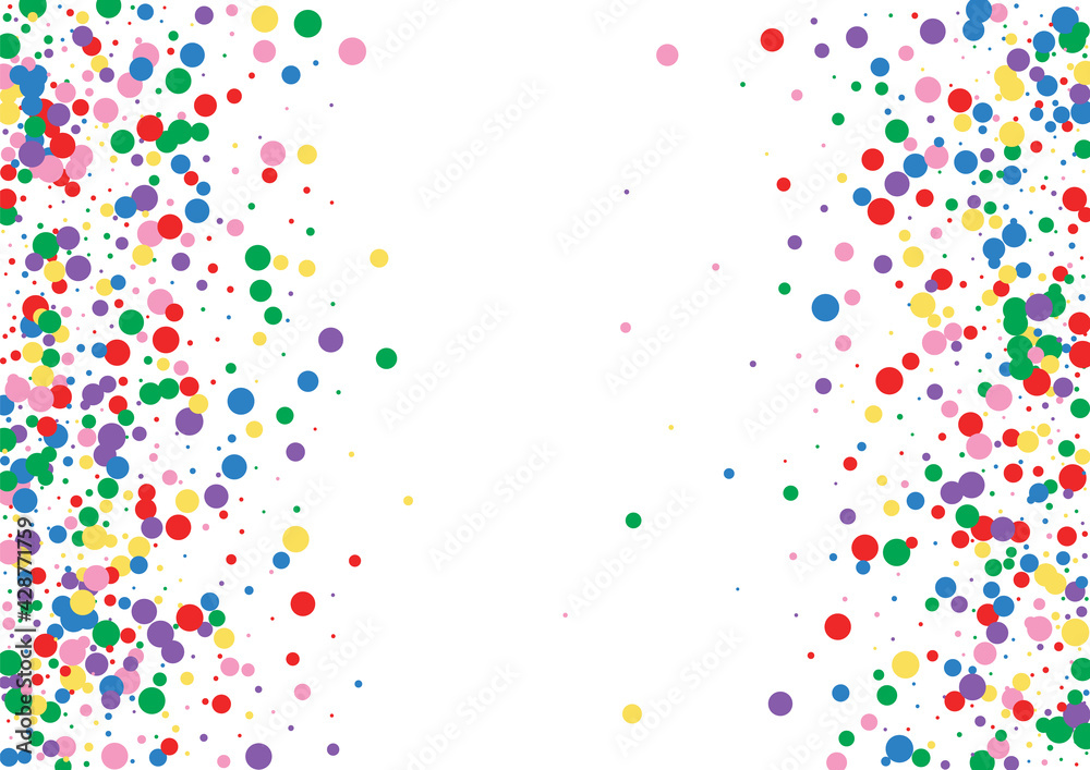 Red Dot Graphic Texture. Confetti Summer Illustration. Multicolored Christmas Round. Yellow Top Circle Background.