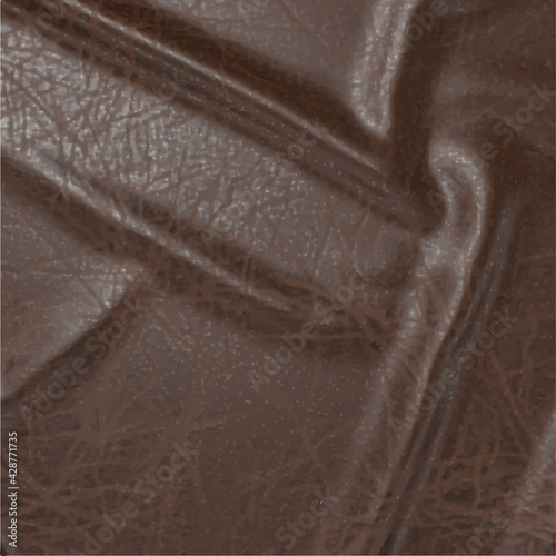 vector leather background with rumpled texture, brown graphic design with realistic scratches