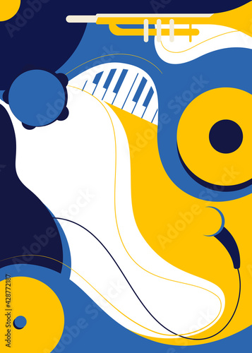 Poster template with trumpet and microphone. Jazz concept art.