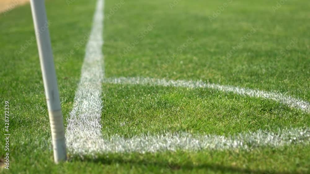 Esquina de cesped de un campo de futbol