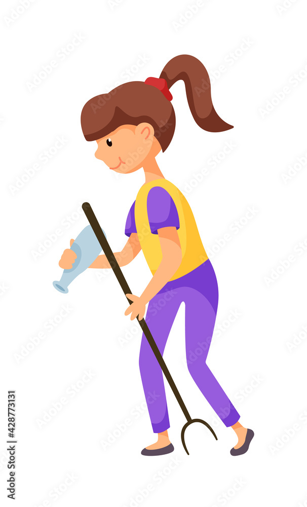 Young girl cleanup nature from plastic isolated on white Young girl cleanup nature from plastic isolated on white