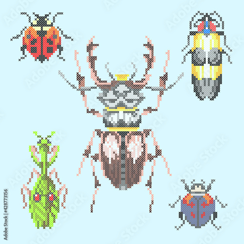 vector illustration cross stitch insect