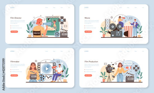 Film director web banner or landing page set. Movie director leading