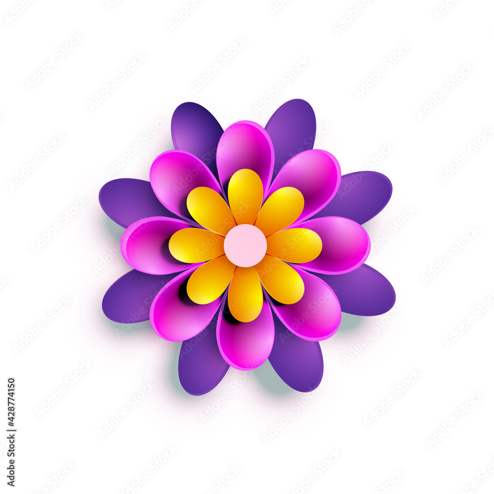 Paper art cut flower decorative element isolated on white Paper art cut flower decorative element isolated on white