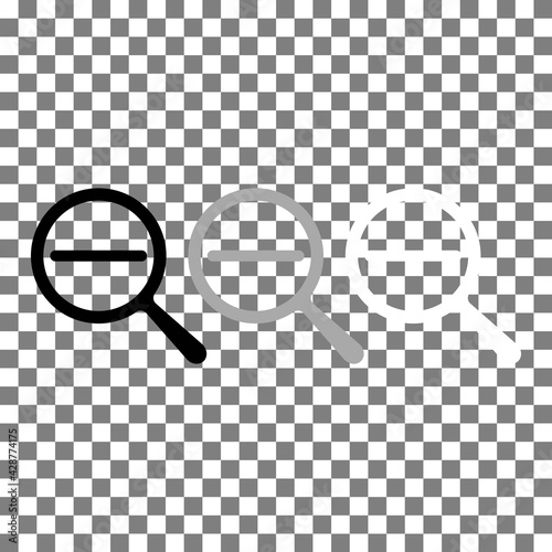 Zoom out magnifier search black, grey, white icon. Magnifying glass, search sign concept. Trendy flat isolated symbol for: illustration, outline, logo, mobile, app, design, web, ui, ux. Vector EPS 10