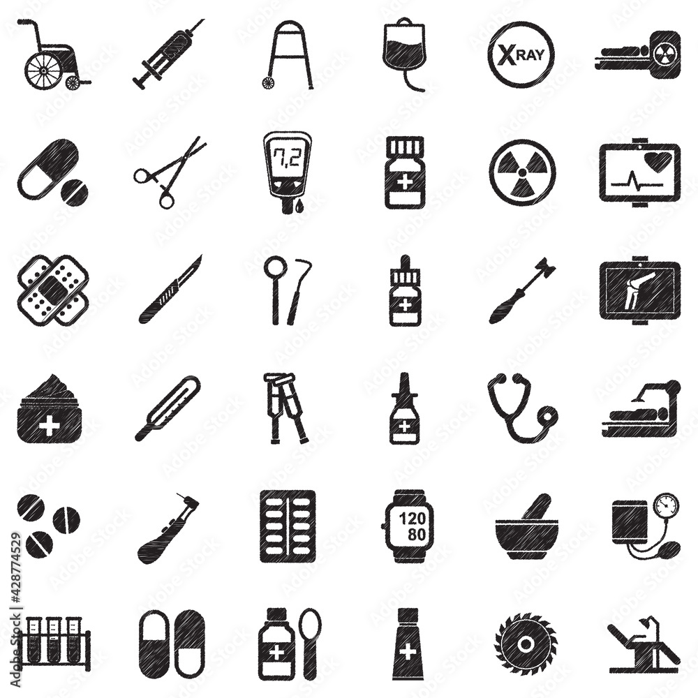 Medicine And Medical Devices. Black Scribble Design. Vector Illustration. Medicine And Medical Devices. Black Scribble Design. Vector Illustration.
