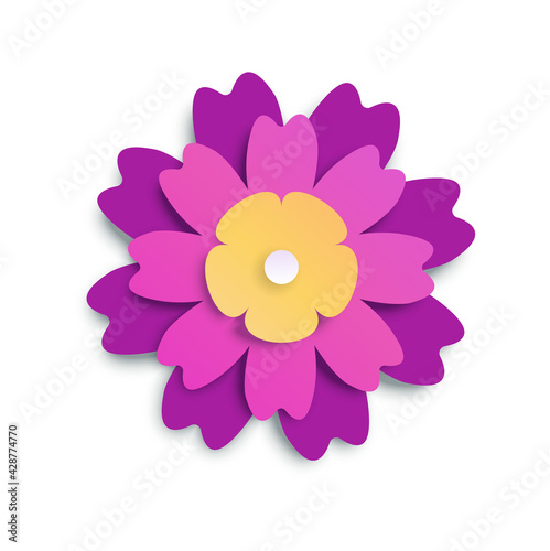 Paper summer flower origami art element isolated on white