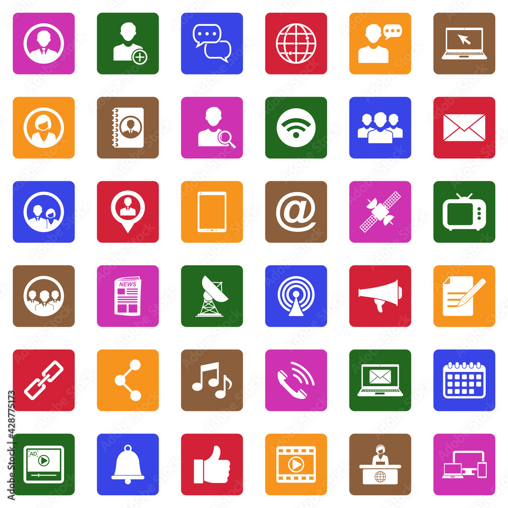 Media And Communication Icons. White Flat Design In Square. Vector Illustration. Media And Communication Icons. White Flat Design In Square. Vector Illustration.