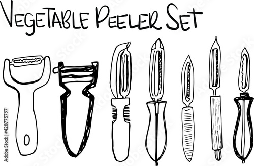 Foto Hand drawn vegetable peeler icon set, vector illustration