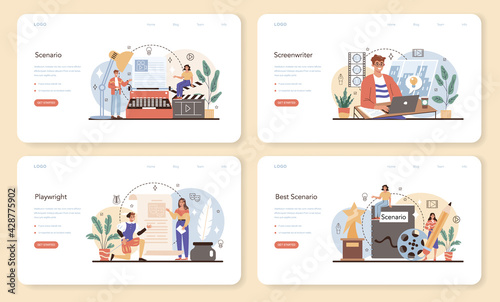 Screenwriter online service or platform set. Playwright create a screenplay
