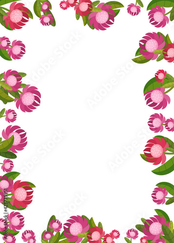 cartoon scene floral frame colorful flowers illustration