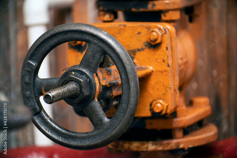 Industrial valve on gas supply or heating system pipe Industrial valve on gas supply or heating system pipe