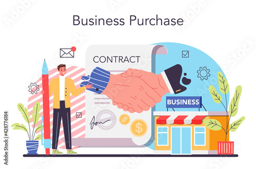 Selling business. B2B or business to business deal. Selling agreement