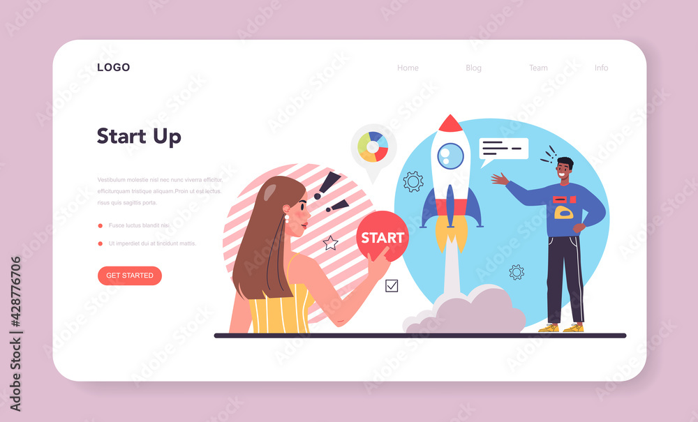 Start up running web banner or landing page. New business launching