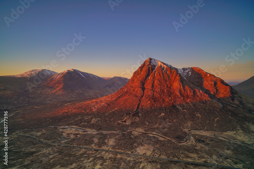 buachaille etive mor mountain at sunrise. located in Glencoe, highlands of scotland.
