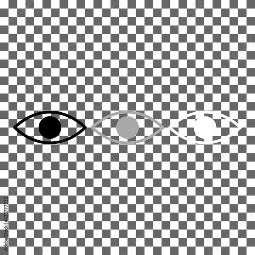 Mark the episode watched or eye icon in black, grey, white. Trendy flat isolated symbol sign can be used for: illustration, outline, logo, app, emblem, design, web, dev, site, ui, ux. Vector EPS 10