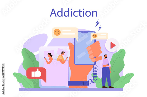 Addiction concept. Smartphone addiction concept illustration. Young couple © inspiring.team