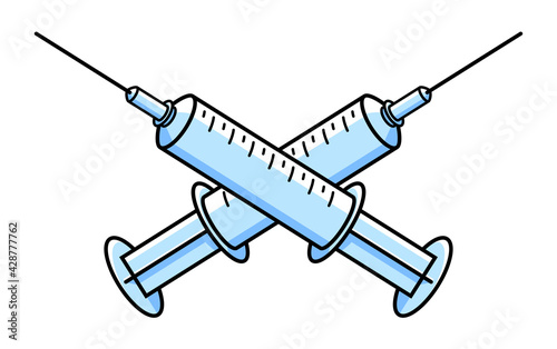 Vaccination theme vector illustration of a syringe isolated over white, epidemic or pandemic coronavirus covid 19 or flu or SARS or any other vaccine, pharmacology concept.