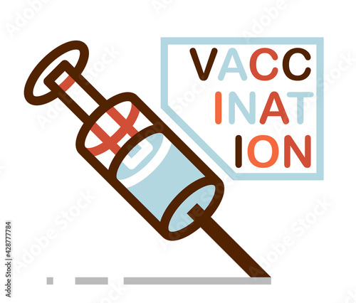 Vaccination theme vector illustration of a syringe isolated over white, epidemic or pandemic coronavirus covid 19 or flu or SARS or any other vaccine, pharmacology concept.
