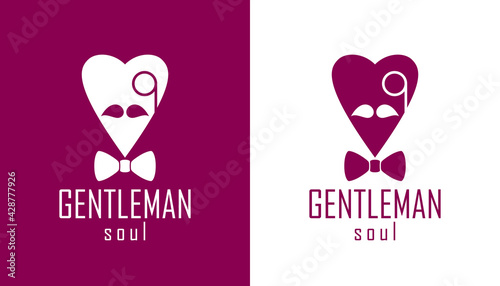 Gentleman heart vector icon or logo, heart shape with tie mustache and glasses symbol, man club, male hipster style and fashion.