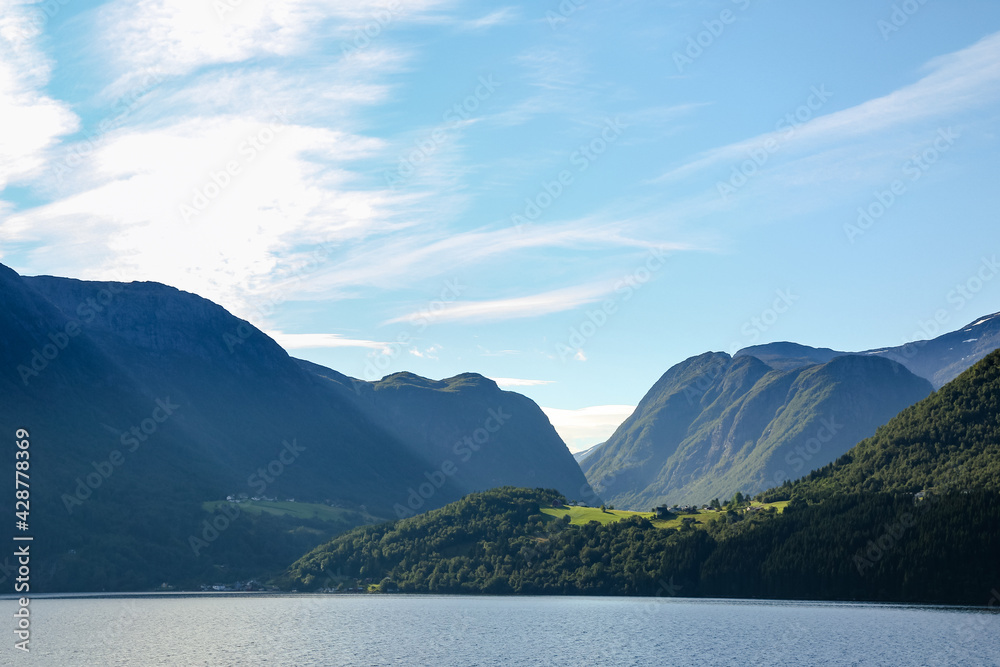 Amazing mountains at fjord coast