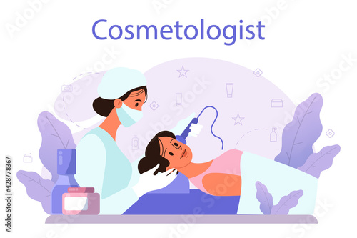 Cosmetologist concept, skin care and treatment. Young woman treating